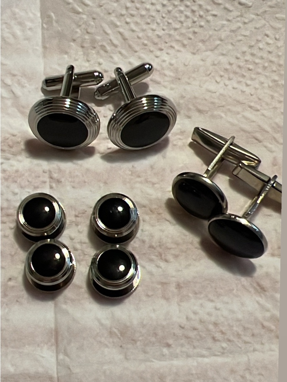 Classic Black Onyx-Style Cufflinks and Stud Set - Men's Accessories